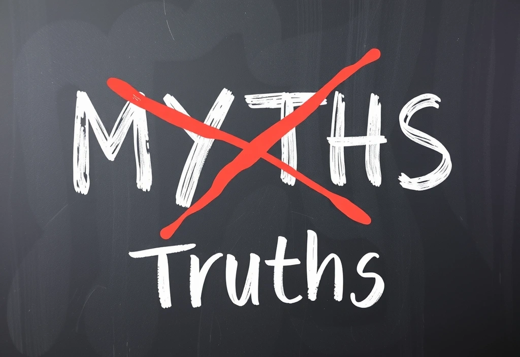 Pizarra con 'MITOS' tachado y 'VERDADES' escrito, simbolizando la desmitificación